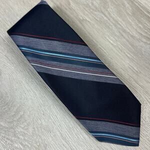 Vintage BDF Navy Blue Red Diagonal Stripe Tie